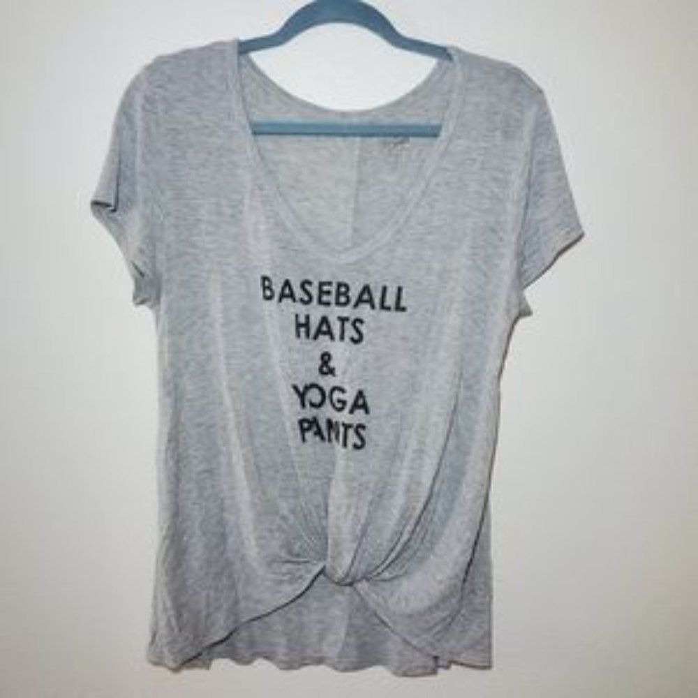 Graphic v neck knot top